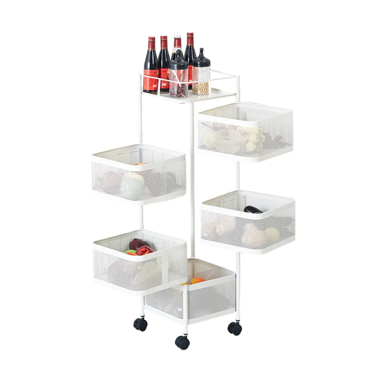 White Square Mesh Basket Rotating Rolling Rack