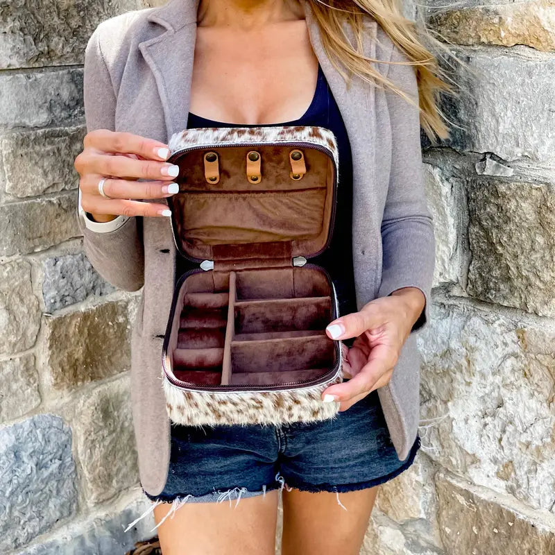 Zippered Cowhide and Tooled Leather Jewelry Cases
