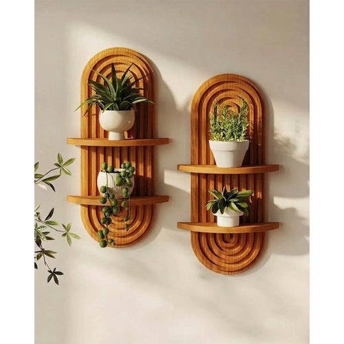 Arched Wooden Wall Shelves with Ribbed Backing