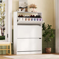 White Slim Shoe Cabinet with Flip-Down Drawers
