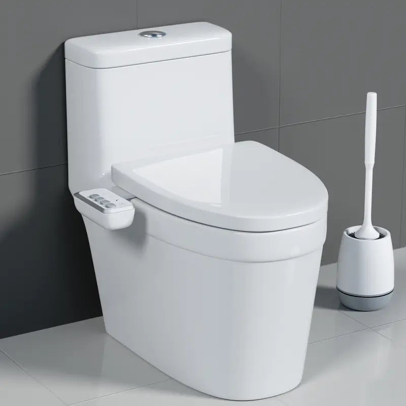 White Toilet Seat Bidet Attachment With Button Panel