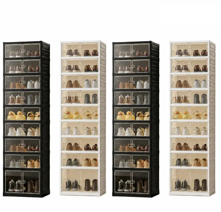 Tall Stackable Shoe Cabinet with Clear Door Boxes