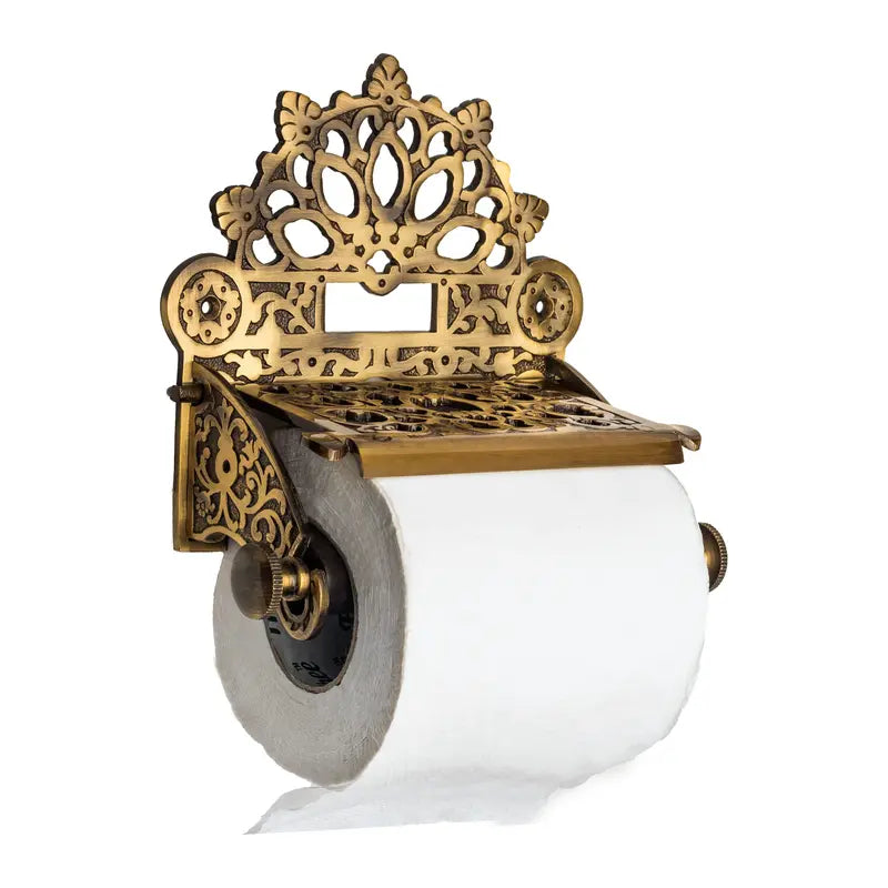 Ornate Brass Wall-Mounted Toilet Paper Holder with Hood