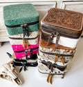 Zippered Cowhide and Tooled Leather Jewelry Cases