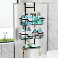 Black Metal Over-the-Door Hanging Shower Caddy with Hooks