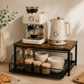 Wood-Top Countertop Shelf with Wire Pull-Out Basket