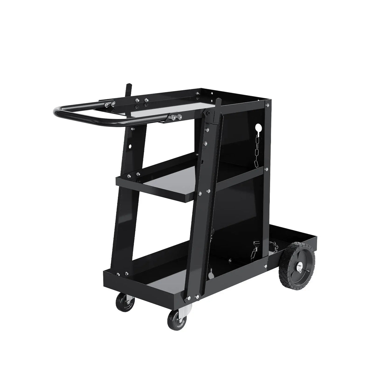 Black Steel Three-Tier Rolling Workshop Cart