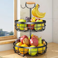 Black Wire Two-Tier Fruit Basket with Hooks