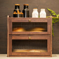 Two-Tier Wooden Bread Box with Ribbed Glass Doors