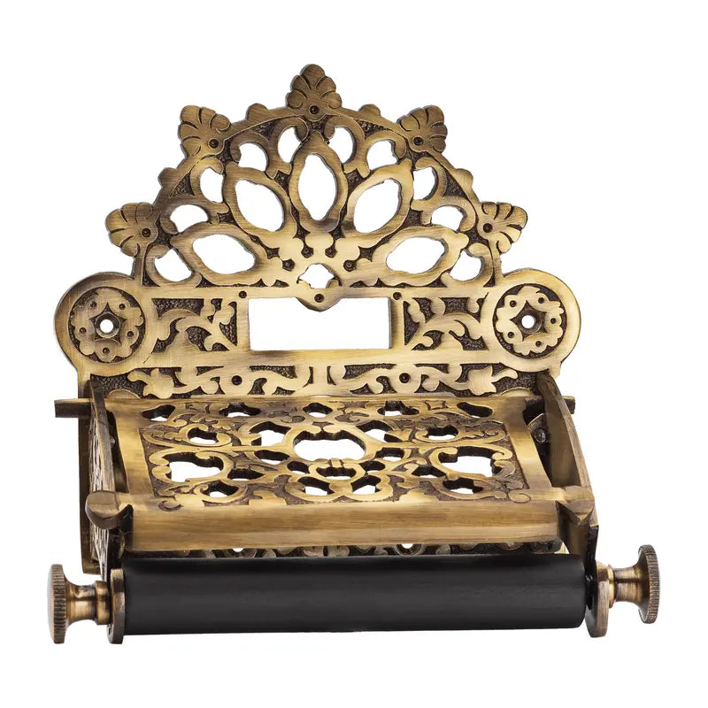 Ornate Brass Wall-Mounted Toilet Paper Holder with Hood