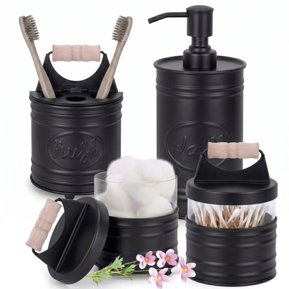 Matte Black Four-Piece Bathroom Counter Set