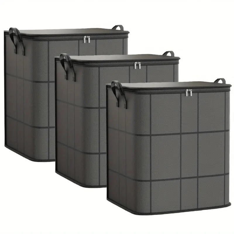 Three Dark Grey Zippered Storage Bags with Handles