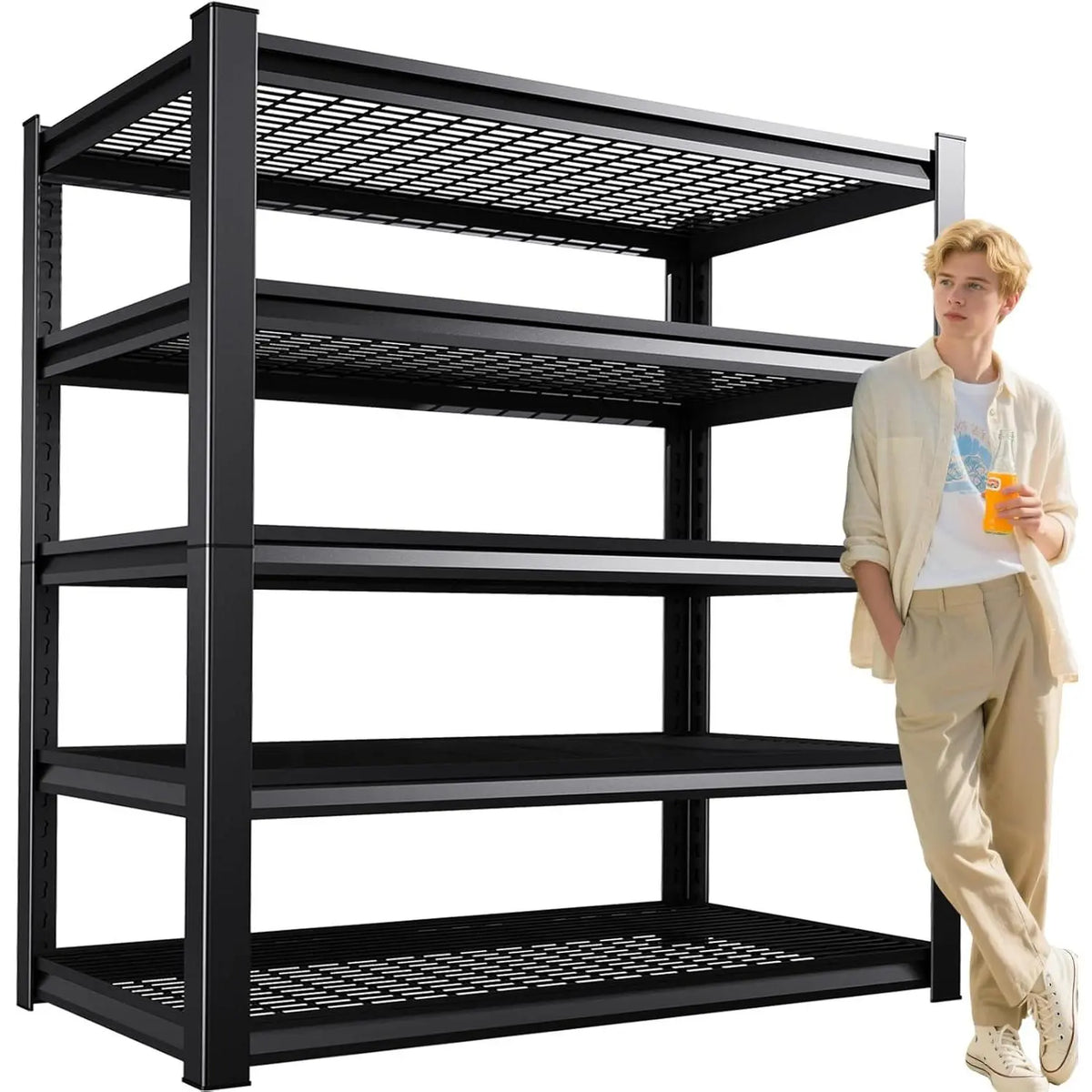 Black Five-Tier Steel Storage Shelving Unit