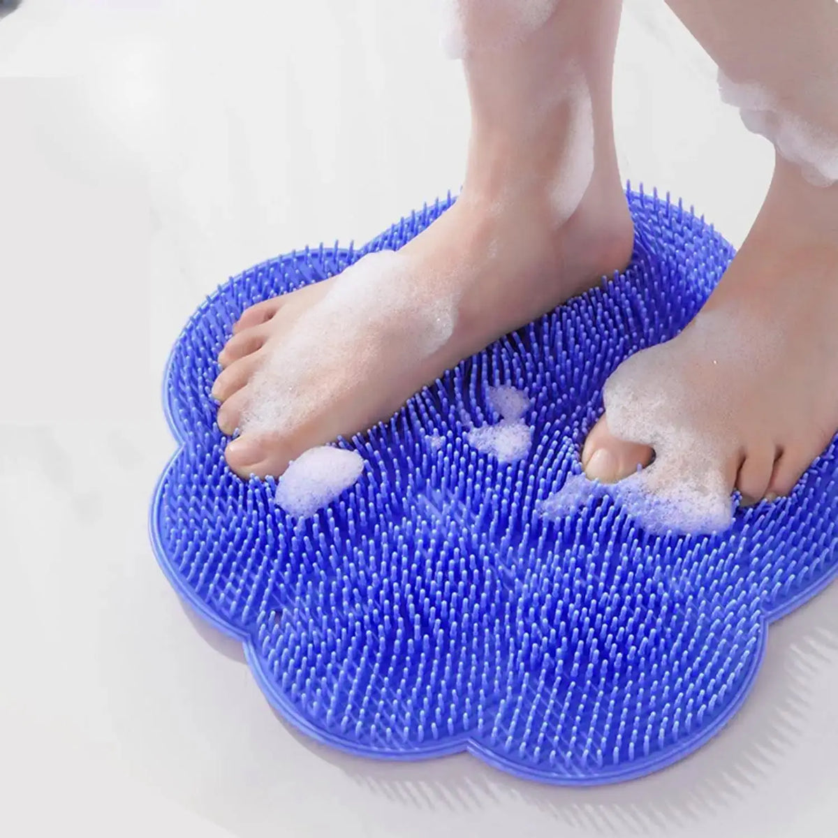 Blue Flower-Shaped Silicone Bristle Shower Foot Scrubber