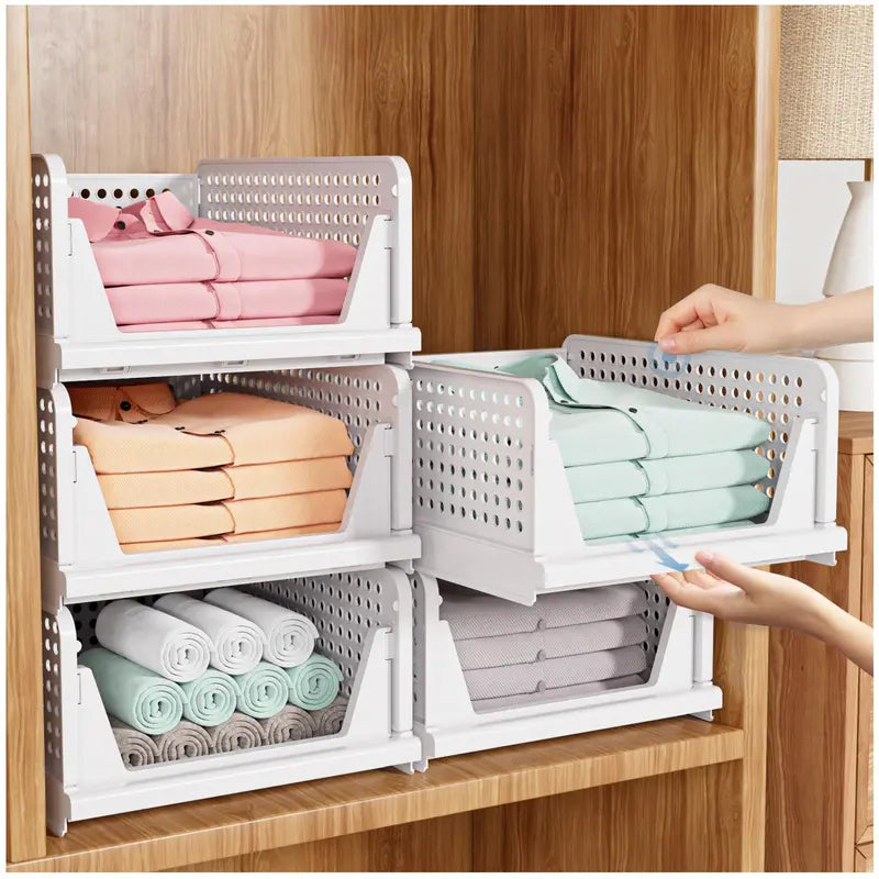 White Stackable Open-Front Closet Storage Bins