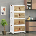 Four-Layer White Stackable Cabinet with Clear Doors