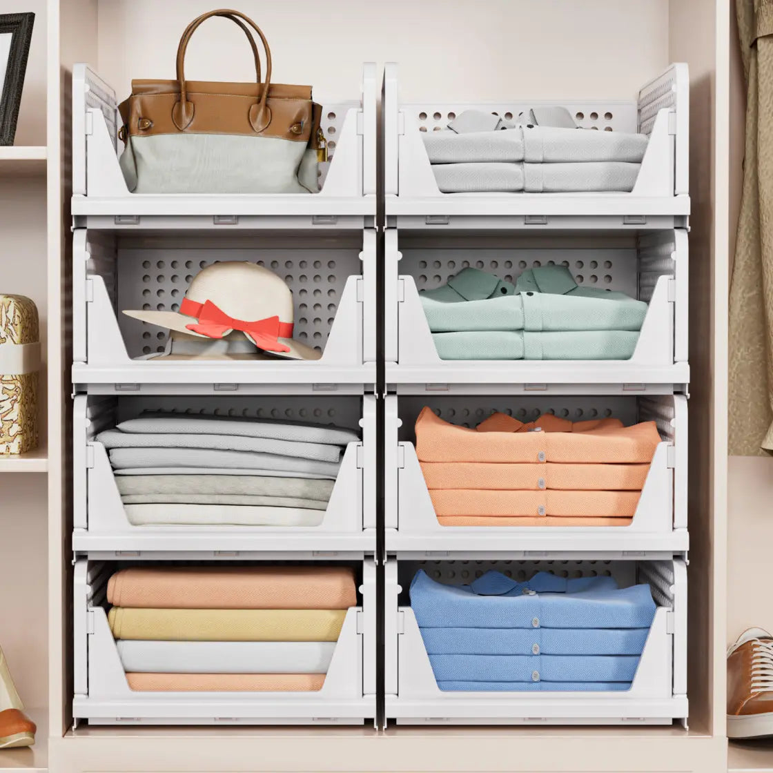 White Stackable Open-Front Closet Storage Bins