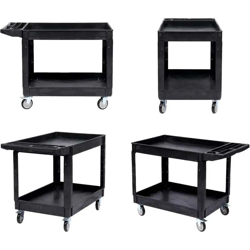 Black Two-Shelf Rolling Utility Cart with Handle