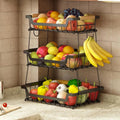 Three-Tier Black Metal Fruit Basket Stand