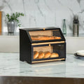Black Two-Tier Wooden Bread Box with Windows