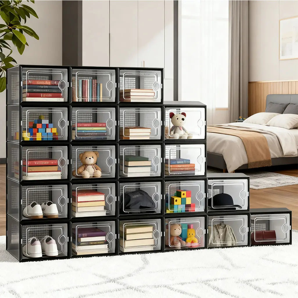 Stackable Clear-Front Storage Boxes with Black Frames