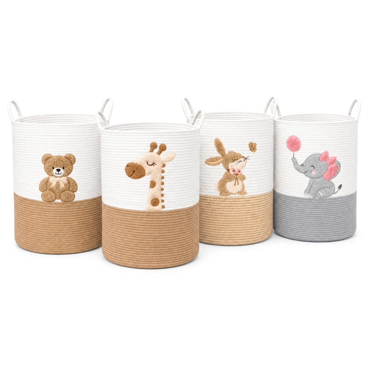 Tall Woven Rope Hampers with Embroidered Animal Faces