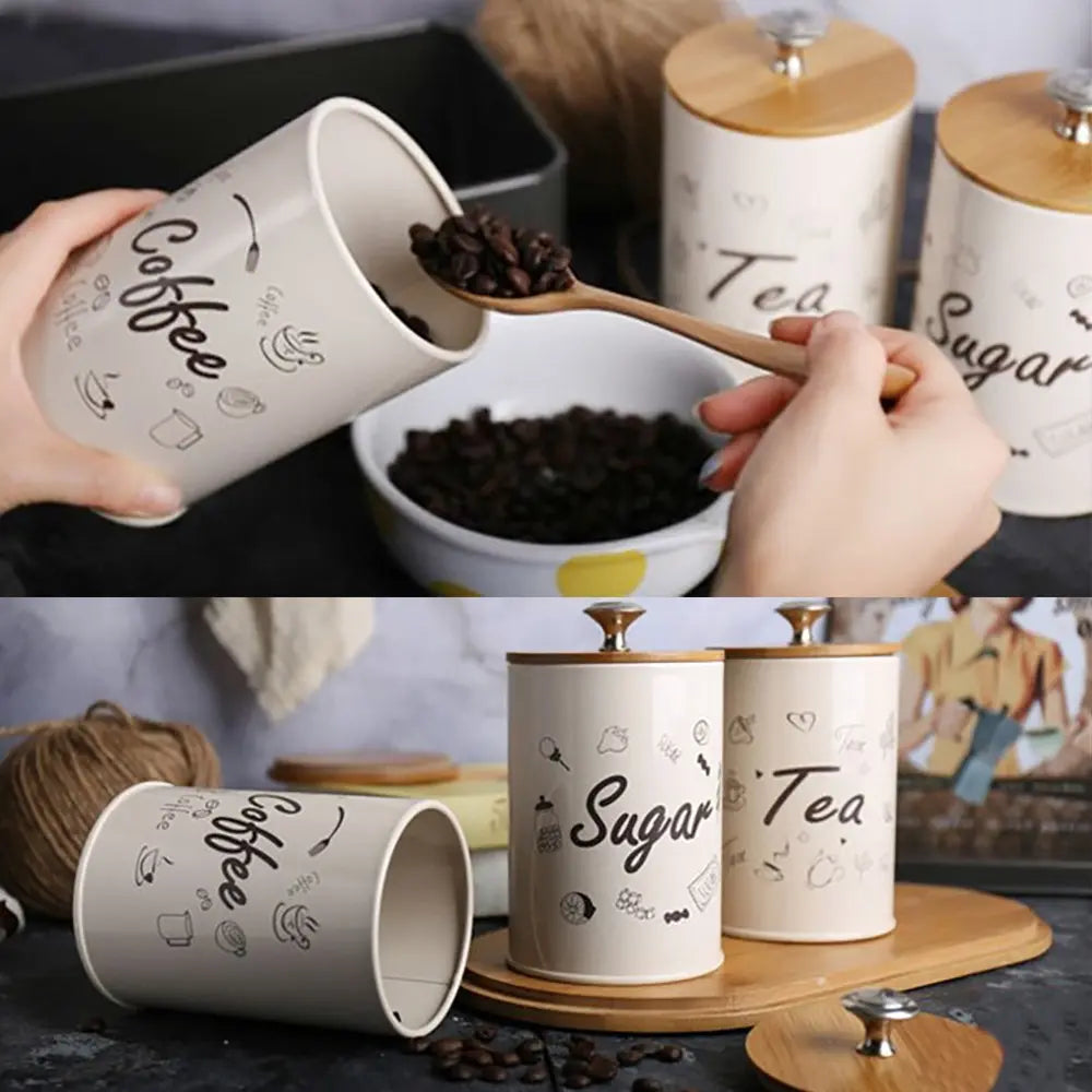 Pink Metal Canisters With Bamboo Lids