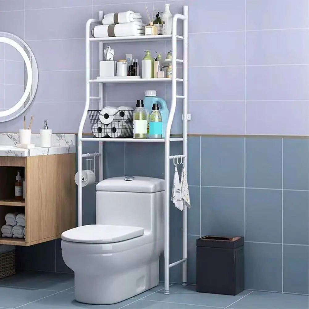 White Metal Three-Shelf Over-Toilet Bathroom Rack