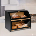 Black Two-Level Wooden Bread Box with Windows