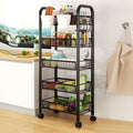 Five-Tier Black Metal Mesh Rolling Storage Cart