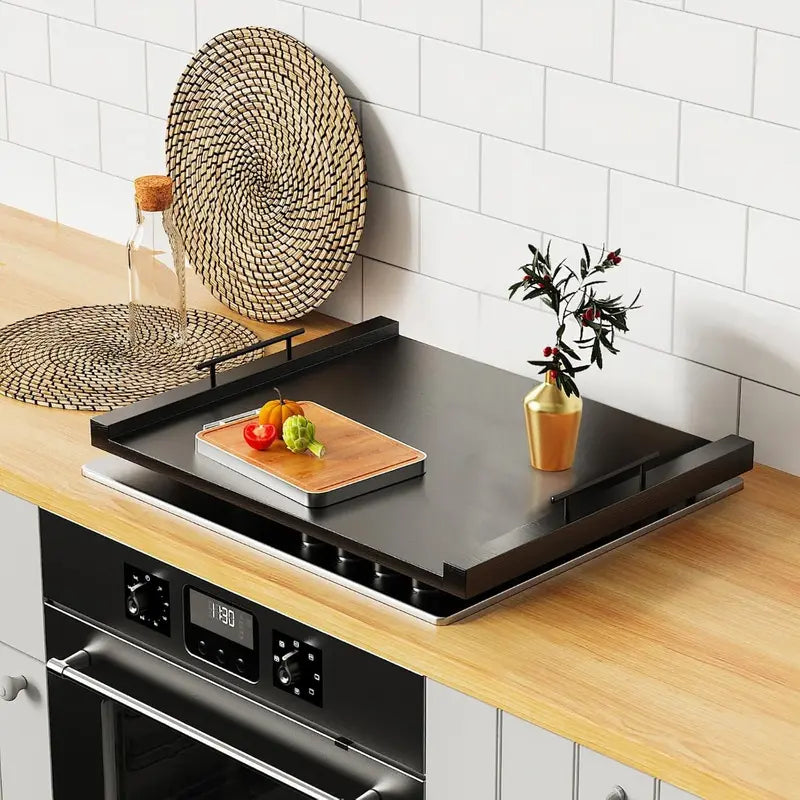 Black Wooden Stove Top Cover with Handles