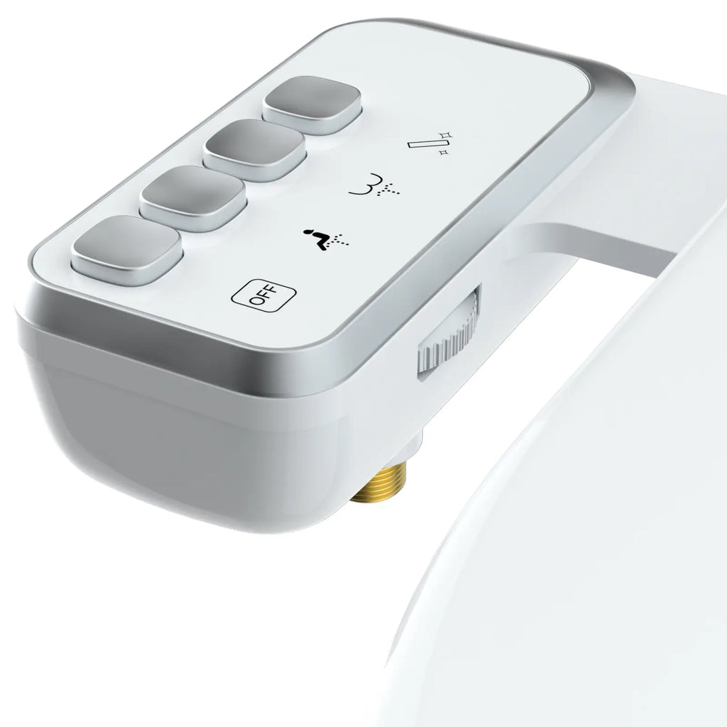 White Toilet Seat Bidet Attachment With Button Panel