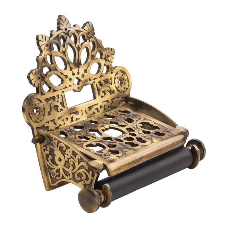 Ornate Brass Wall-Mounted Toilet Paper Holder with Hood