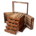 Wooden Jewelry Cabinet with Drawers and Glass Lid