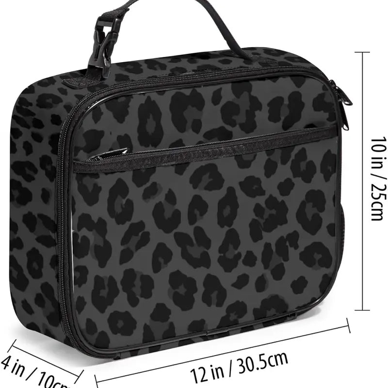 Black Leopard Print Insulated Lunch Bag