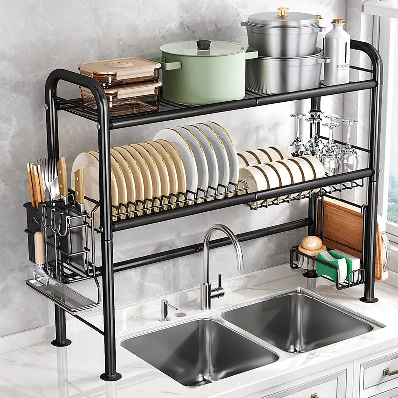 Black Two-Tier Over-Sink Dish Drying Rack