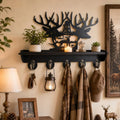 Black Wall Shelf with Deer Cutout and Five Hooks