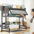 Black Metal Over-Sink Rack with Hanging Cabinet Door
