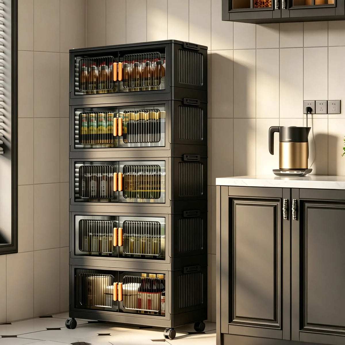 Stackable Five-Tier Cabinet with Clear Front Doors