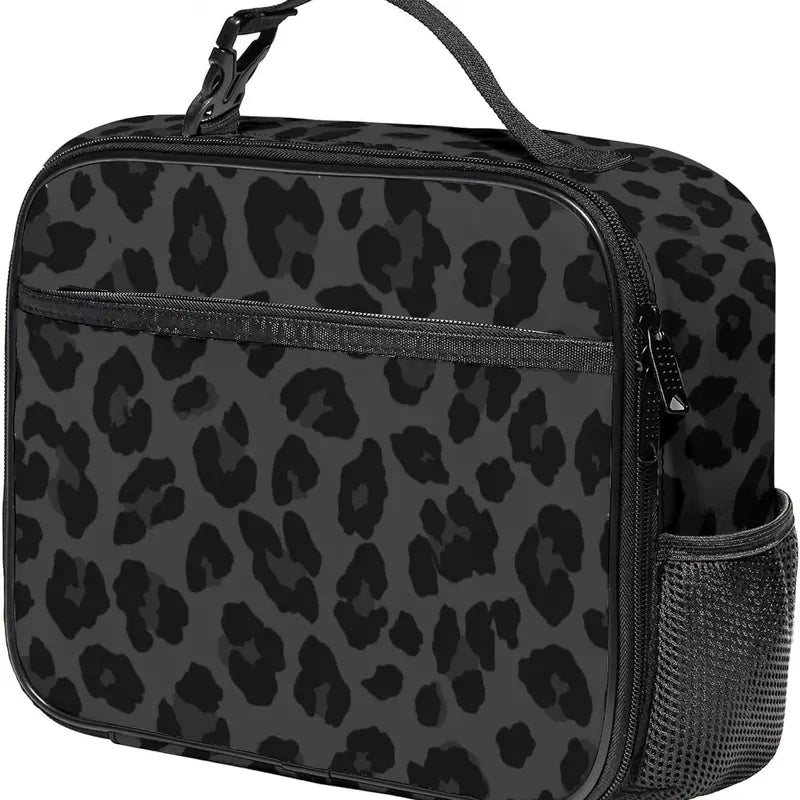 Black Leopard Print Insulated Lunch Bag
