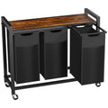 Three-Bag Rolling Laundry Sorter with Wood Top