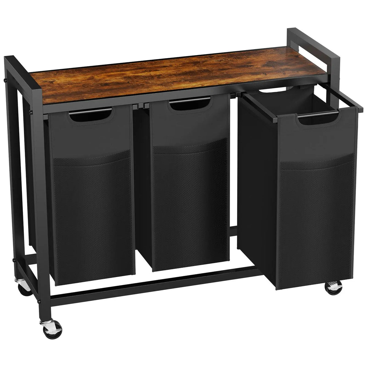 Three-Bag Rolling Laundry Sorter with Wood Top