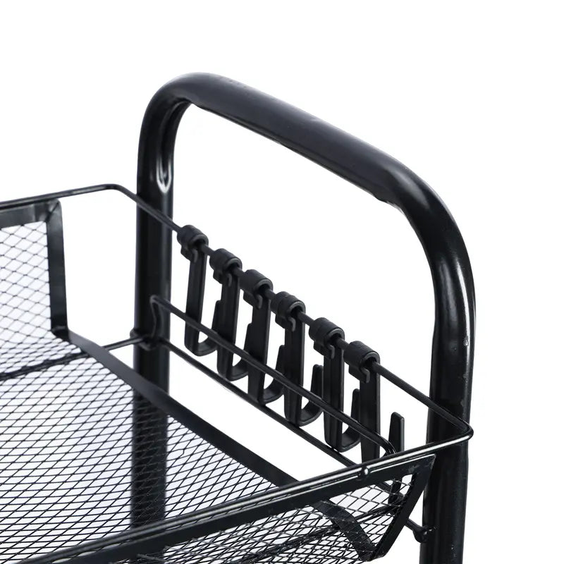 Five-Tier Black Metal Mesh Rolling Storage Cart