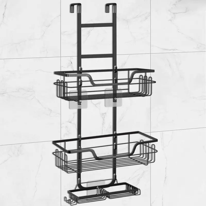 Black Metal Over-the-Door Hanging Shower Caddy with Hooks