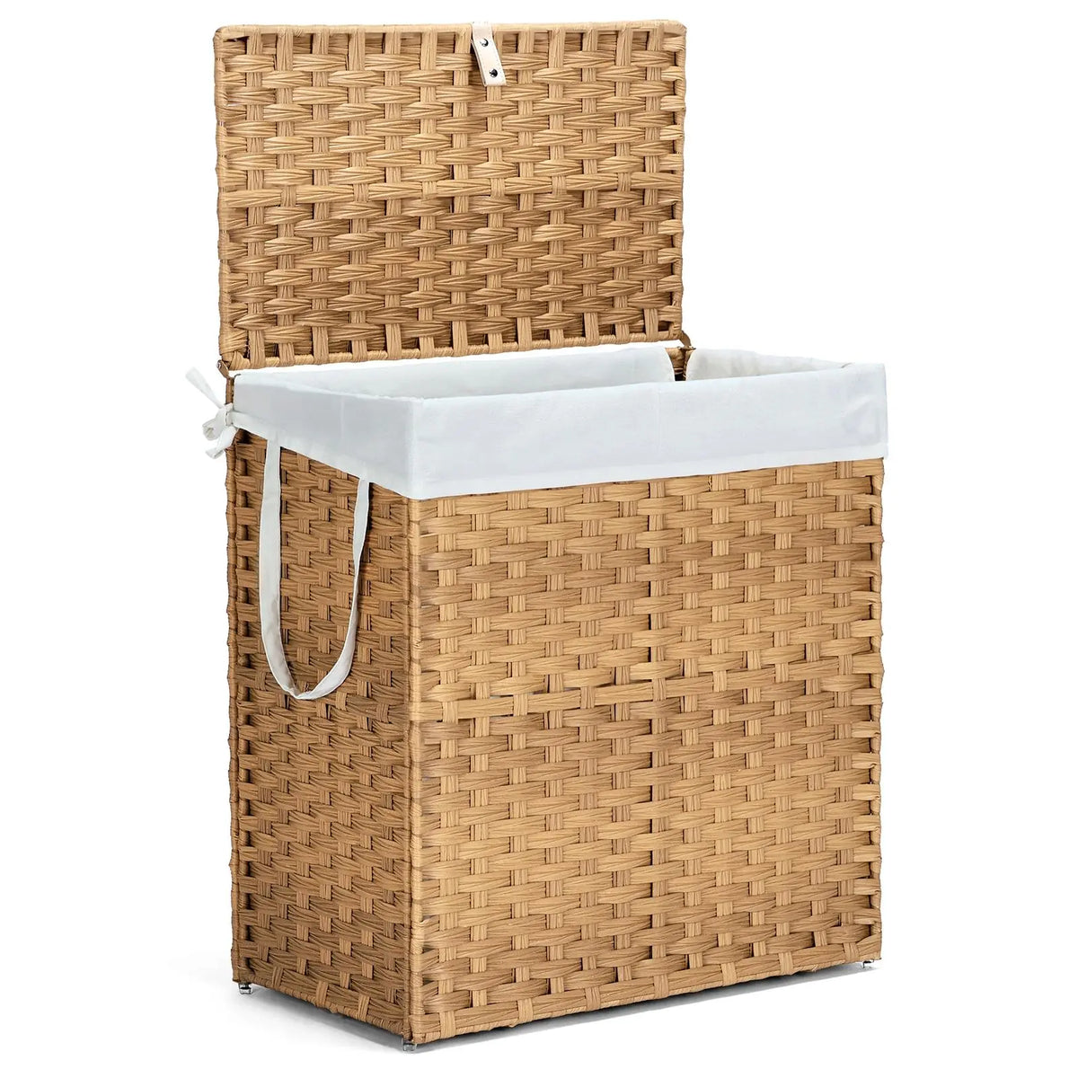 Woven Rectangular Laundry Hamper with Hinged Lid