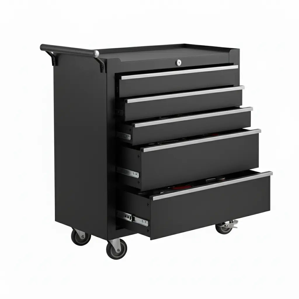 Black Five-Drawer Rolling Metal Tool Cabinet