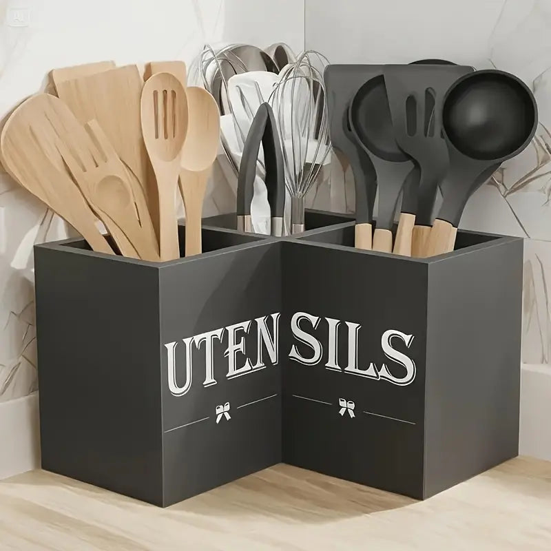 Dark Grey Wooden Corner Utensil Holder