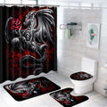 Dragon Print Four-Piece Bathroom Set in Black and Red