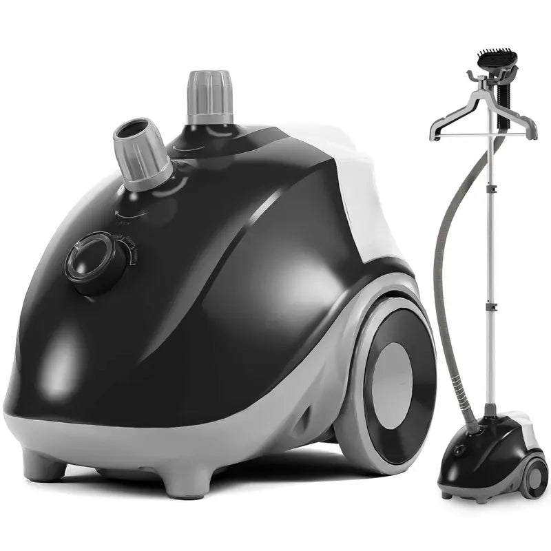 Black Upright Garment Steamer With Wheeled Base