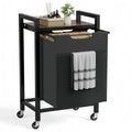 Rolling Laundry Hamper Cart with Wood-Look Shelf
